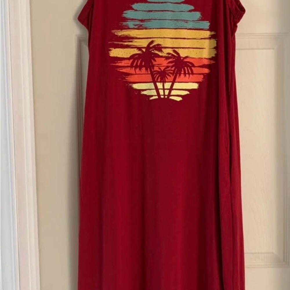 Red Tropical Palm Graphic Maxi Dress
